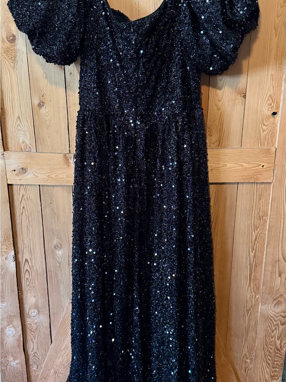 Black Sequin Puff-Sleeve Maxi Dress